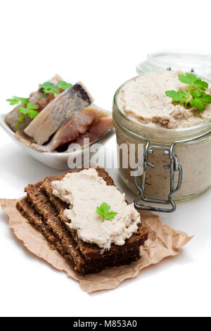 Forshmak  paste from herring isolated on white Stock Photo