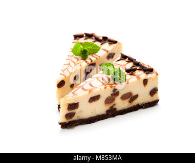 Baked  white and dark chocolate cheese cake isolated on white Stock Photo