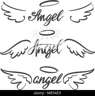 Angel wings icon sketch collection, religious calligraphic text symbol of Christianity hand drawn vector illustration sketch Stock Vector