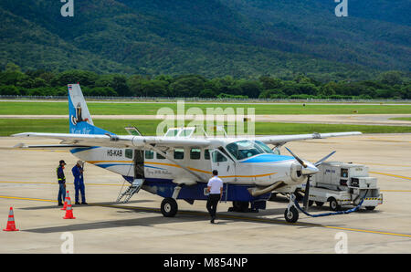 Chiang Mai, Thailand - Jun 25, 2016. Cessna 208B Grand Caravan aircraft of Kan Air on runway in Chiang Mai Airport, Thailand. Stock Photo