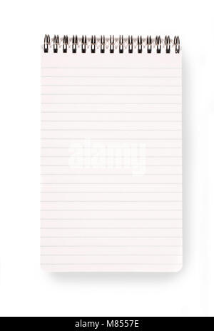 Spiral bound notepad with lined paper isolated on a white background with shadow. Stock Photo