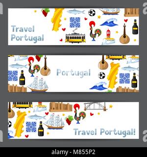 Portugal banners. Portuguese national traditional symbols and objects Stock Vector