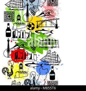 Portugal seamless pattern. Portuguese national traditional symbols and objects Stock Vector