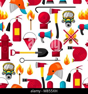 Seamless pattern with firefighting items. Fire protection equipment Stock Vector