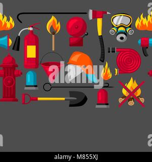 Seamless pattern with firefighting items. Fire protection equipment Stock Vector