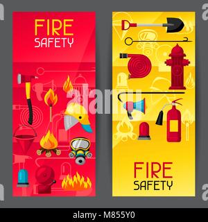 Banners with firefighting items. Fire protection equipment Stock Vector