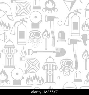 Seamless pattern with firefighting items. Fire protection equipment Stock Vector