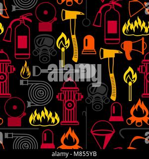 Seamless pattern with firefighting items. Fire protection equipment Stock Vector