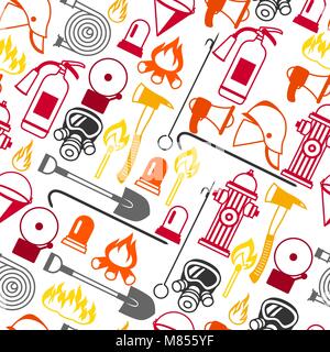 Seamless pattern with firefighting items. Fire protection equipment Stock Vector