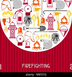 Background with firefighting items. Fire protection equipment Stock Vector