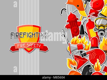 Background with firefighting sticker items. Fire protection equipment Stock Vector