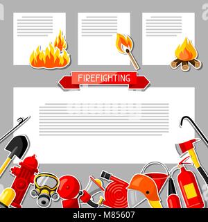Background with firefighting sticker items. Fire protection equipment Stock Vector