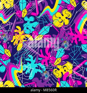 Trendy colorful seamless pattern. Abstract modern color elements in graffiti style Stock Vector