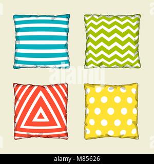 Set of multicolored decorative pillows. Sketch illustration Stock Vector