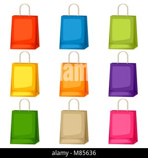 Colored shopping bags templates. Set of promotional gifts and souvenirs Stock Vector