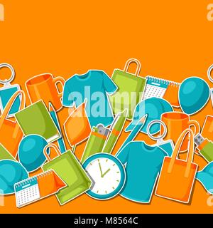 Seamless pattern with promotional gifts and souvenirs Stock Vector