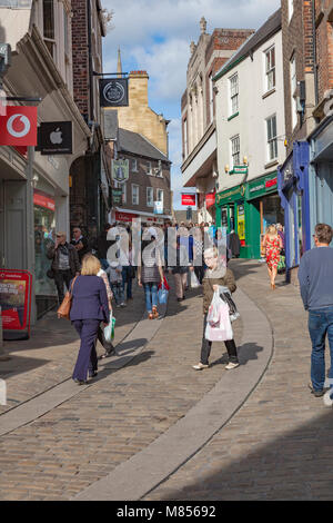 Busy Silver Street and Framwellgate Bridge in the Center of Durham, UK Stock Photo