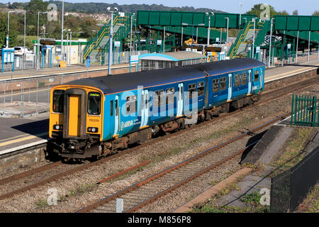 Arriva Trains Wales Class 150 150229 at Severn Tunnel Junction Station, Rogiet, Caldicot, Monmouthshire, Wales, UK with a service to Cheltenham. Stock Photo