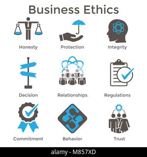 Business Ethics Solid Icon Set with Honesty, Integrity, Commitment ...