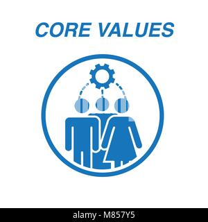 Core Values Outline Icon w person and collaborating / thinking ideas Stock Vector