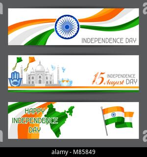 India Independence Day banners. Celebration 15 th of August Stock Vector