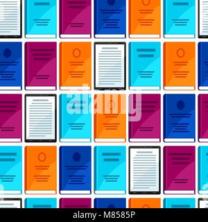 Digital library seamless pattern. Set of books and tablets Stock Vector