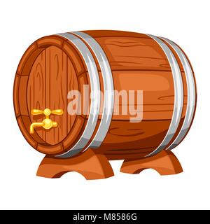 Beer wooden barrel on white background. Illustration for Oktoberfest Stock Vector