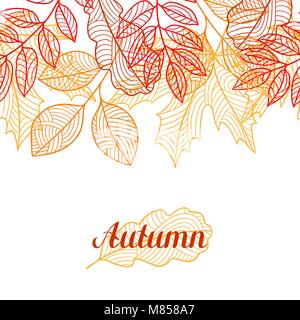Seamless floral border with stylized autumn foliage. Falling leaves Stock Vector