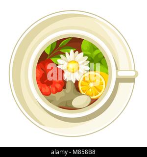 Illustration of ceramic cup with different tastes and ingredients Stock Vector