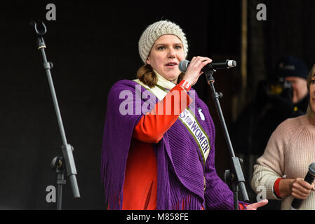 Jo Swinson MP speaking at the March 4 Women women's equality protest organised by Care International in London, UK. 2019 leader of Liberal Democrats Stock Photo