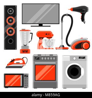 Set of home appliances. Household items for sale and shopping advertising design Stock Vector