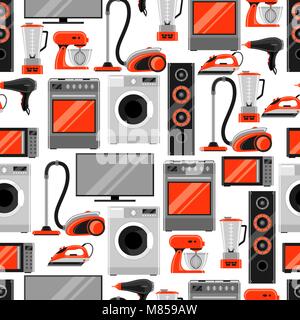 Seamless pattern with home appliances. Household items for sale and shopping advertising background Stock Vector