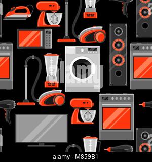 Seamless pattern with home appliances. Household items for sale and shopping advertising background Stock Vector
