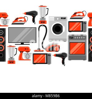 Seamless pattern with home appliances. Household items for sale and shopping advertising background Stock Vector