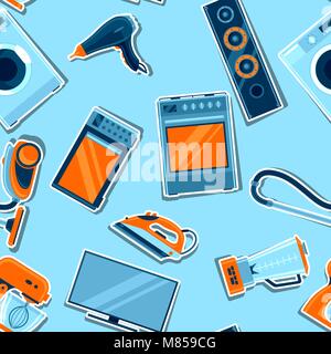 Seamless pattern with home appliances. Household items for sale and shopping advertising background Stock Vector