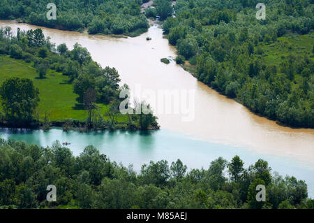 View of the Buna River after the confluence with the Drin River, Shkodra, Albania Stock Photo