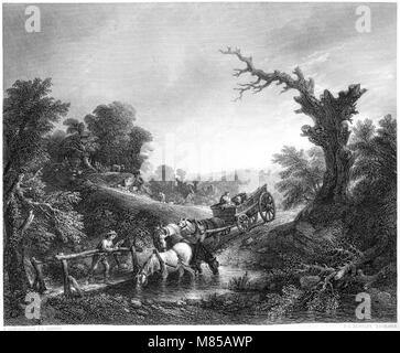 Engraving entitled The Brook By The Way from the picture by Thomas Gainsborough in the Vernon Gallery scanned at high resolution from a book of 1849. Stock Photo