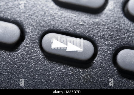 Macro Of A Black Fast Forward Button On Black Remote Control For A Hifi Stereo Audio System Stock Photo