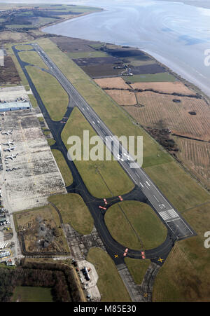 aerial view of the runway at Liverpool John Lennon Airport, UK Stock Photo