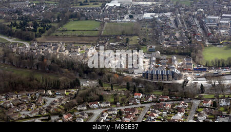 aerial view of new houses being built by David Wilson Homes at Garnett Wharfe, Otley, UK Stock Photo