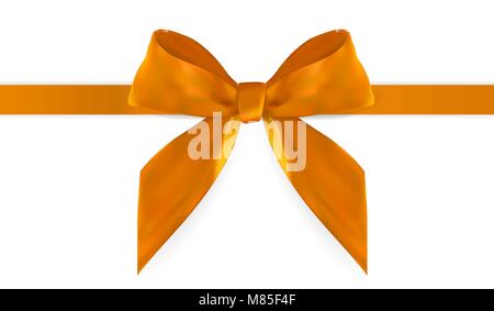 Decorative orange bow with ribbon isolated on white. 3D Realistic Vector Illustration Stock Vector