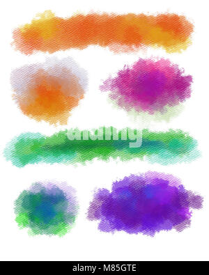 Set of Watercolor Strokes on Large Grain Textured Paper. Bright Colorful Brush Strokes for Artistic Design. Collection of Bright Textured Stains. Stock Photo