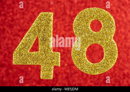 Red number 48 (number forty-eight) with golden symbols endless knot. 3D ...