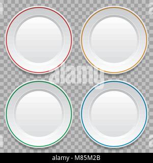 vector set of empty white dinner plates isolated on transparent background. top view plate background for food design. eps10 illustration Stock Vector