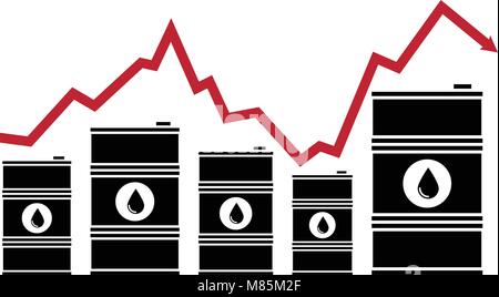 vector crude oil price financial chart. red arrow shows oil prices up and down trade trend. energy market flat background Stock Vector