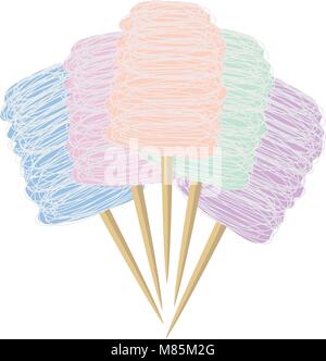vector colorful candy cotton set isolated on white background. collection of sweet fluffy sugar clouds, flat design style. Stock Vector