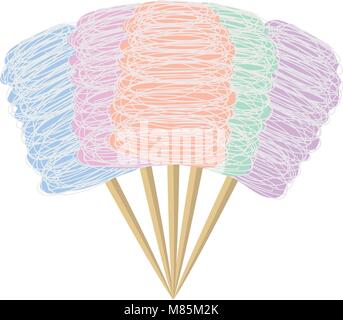 vector colorful candy cotton set isolated on white background. collection of sweet fluffy sugar clouds, flat design style. Stock Vector