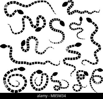 vector set of snake silhouette icons. black snakes isolated on white background. tattoo design illustration Stock Vector