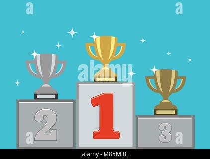 vector winners podium with first, second and third places. pedestal for gold, silver and bronze champions. competition stages concept with trophy cups Stock Vector