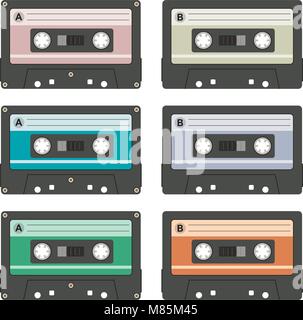 vector audio cassettes isolated on white background. collection of vintage music cassette tapes Stock Vector